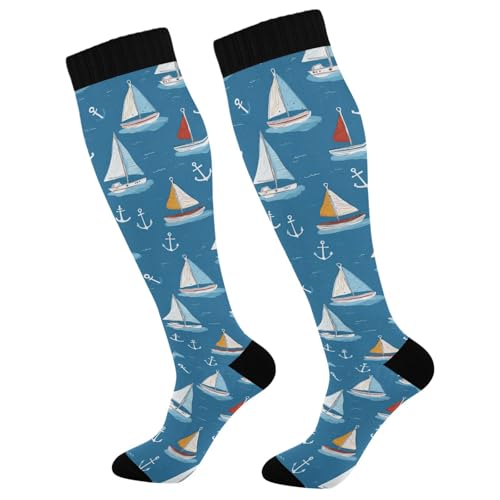 Wusikd Cats Compression Socks for Women and Men Circulation Cute Long Socks for Athletic Running 1 - color: Boat