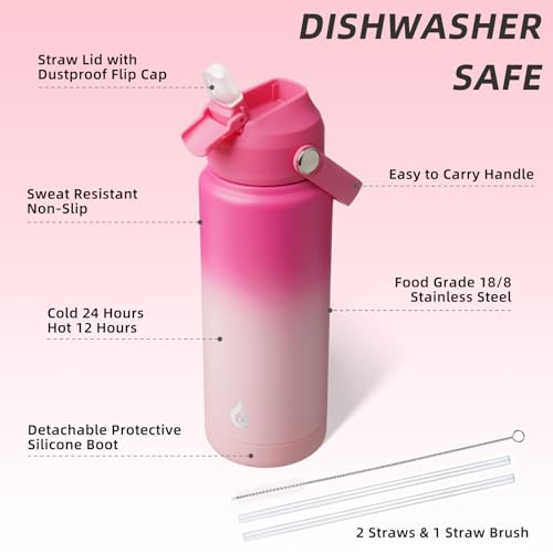 BJPKPK 24oz Insulated Water Bottle, Stainless Steel Bottle with Straw Lid - color: Cherry, size: 24 Ounces