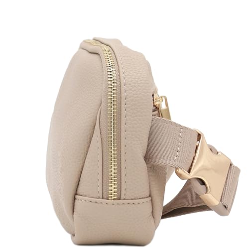 Lightweight Soft PU Pebbled Leather Sling Fanny Pack Belt Bag with Gold Metal Buckle (Travertine) - color: Travertine