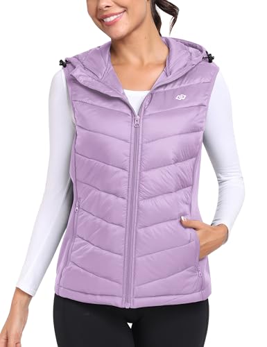 MoFiz Womens Puffer Vest Hooded Lightweight Sleeveless Down Jacket - color: Purple, size: Medium