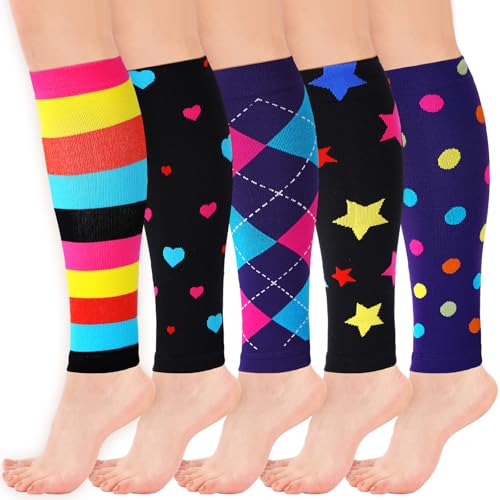 Janmercy 5 Pairs Calf Compression Sleeve Women Footless Compression Socks Support Elastic Leg Sleeve for Runners Nurse Athletic Pregnant