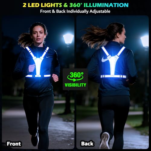 Led Light Up Running Vest Reflective Vest for runners night walking, Rechargeable Reflective Running Vest High Visibility - color: Bule