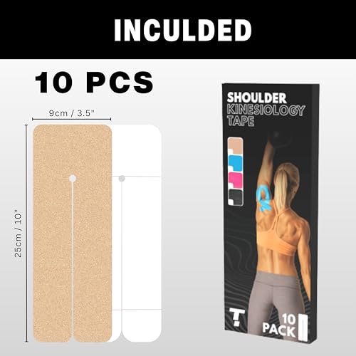Kinesiology Tape for Shoulder | Waterproof, Sticks 7 Days, Precut Synthetic Material | K Tape for Shoulder Pain Relief & Support - Knees, Lower Back Pain, & Achilese (10 PCS | Nude) - color: Nude