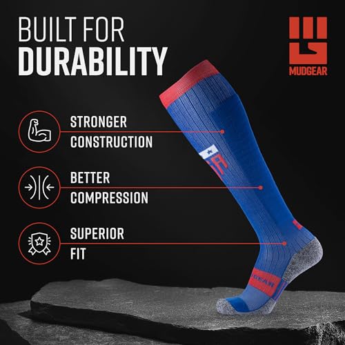 MudGear Graduated Compression Socks, Durable, Sweat-Resistant OCR Performance Socks with Cushioned Footbed, Made in USA - color: Blue, size: Medium