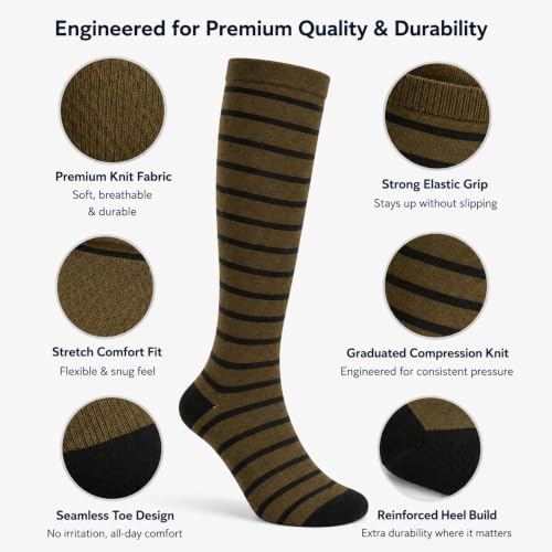 Diamond Star 6 Pairs Compression Socks for Men & Women, Knee High Socks - color: 6 Pairs (Coffee/Black)