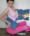 Triple Square Blue Denim Cherry Pit-Stone Pillow, Microwavable Hot/Cold Compress, Sustainable Heating Pad, Moist Heat Muscle Joint Pain Relief, Gift - color: Blue Denim, Natural-dyed