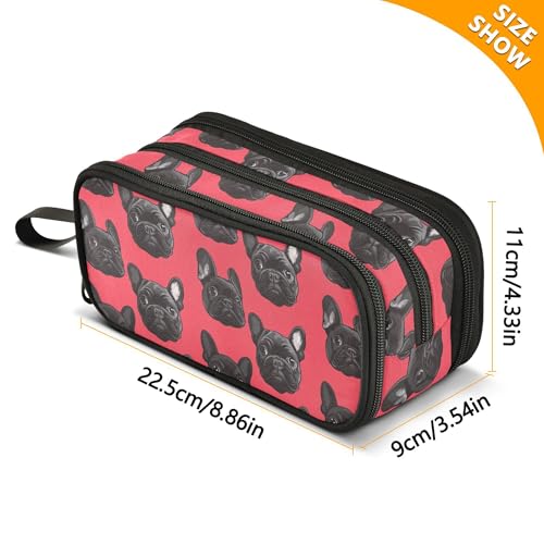 Fisyme Dogs French Bulldog Red Pencil Case Large Capacity Pen Box Makeup Pouch Holder Organizer Stationery Bag for School Office College Traval - color: Multicolor-Chinese Red