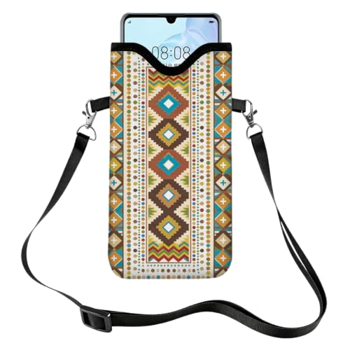 GLOBLELAND Pattern Cell Phone Sleeve Pouch Case Bag with Crossbody Strap Neck Lanyard for Women Men - color: Ethnic Pattern