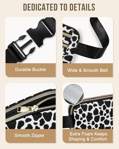 Capolo Fanny Packs for Women 4 Zip Pocket Crossbody Belt Bag Waist Bags - color: Cow Print, size: Medium