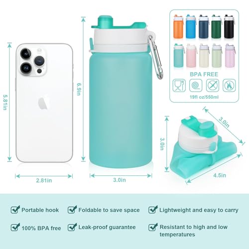 PLTCAT Collapsible Water Bottles, 19oz Foldable Silicone Travel Bottles - color: Green