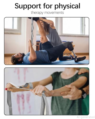10 Loop Yoga Stretching Strap for Physical Therapy - Non-Elastic Exercise Band for Pilates, Yoga, Stretching for Women & Men - color: Grey