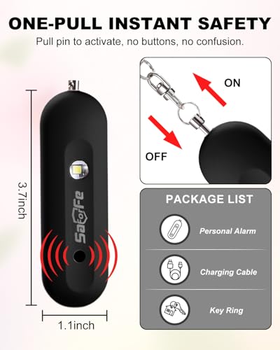 Personal Safety Alarm for Women - Waterproof Rechargeable Security Alarm - 140dB Extra Loud Siren with SOS Strobe Light - Self Defense Keychain for Women Girls Teens Seniors(Black) - color: Black