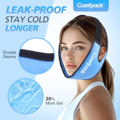 Comfpack Wisdom Teeth Ice Pack with Exposed Ear Design, 2PCS Large Face Ice Pack with Soft Plush for TMJ, Jaw Pain, Tonsillectomy, Oral Surgery, Face Swelling, Cosmetic Recovery - color: Blue 2pack