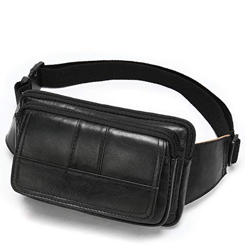 NIUCUNZH Real Leather Fanny Pack for Men Women Sling Waist Packs for Travel - color: Black