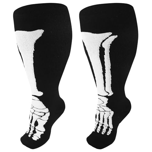 Junely Compression Socks for Women Wide Calf Plus Size Knee High - color: A1-skeleton