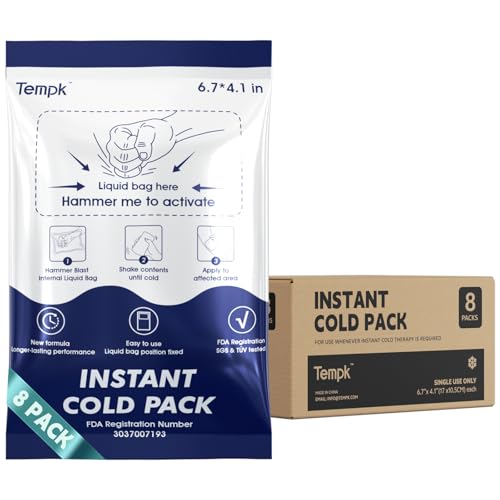 Big 8 Packs(6.7”*4.1“) Instant Cold Packs -Instant Ice Packs for Injuries | Disposable Cold Compress Ice Pack for Pain Relief, Swelling, Inflammation, Sprains, Toothache - Cold Pack for Athletes - size: 8 Packs(6.7"x4.1")