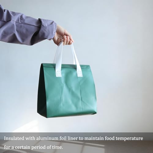 12Pcs Disposable Insulated Lunch Bags Thermal Cooler Bag for Food Delivery - color: Dark Green, size: 9.45"(H) x 9.45"(L) x 5.91"(W)