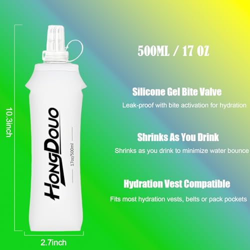 2PCS Running Vest Soft Flask, BPA-Free Soft Flasks 17oz/500ml TPU Collapsible Water Bottle for Hydration Backpack, Folding Running Water Bottles for Marathon Hiking Cycling Climbing - color: Transparent white
