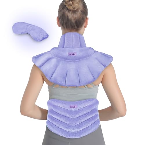 REVIX Microwave Heating Pad Set, Moist Heat Neck Shoulder Wrap & Eye Mask - color: Purple