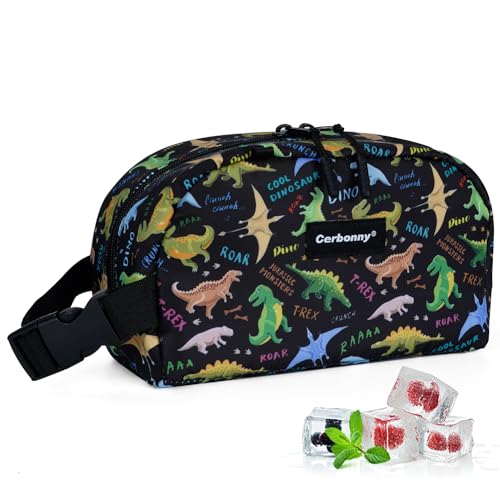Cerbonny Small Cooler Bag,Freezable Lunch Bag,Built-in ice pack - color: Black Dinosaur