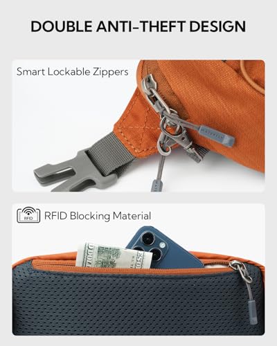 WATERFLY Small Fanny Pack RFID Blocking Travel Hiking Crossbody Waist Bag - color: Brown