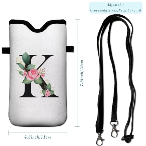 Cell Phone Sleeves Bag Case Crossbody Neoprene Holder Lanyard Phone Pouch for Women Men 7.5 X 4.5 Inches - Letter_K - color: Letter_K