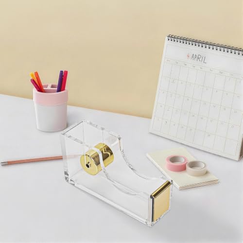 Gold Clear Acrylic Tape Dispenser Heavy-Duty Desk Tape Cutter for Daily Use - color: Gold