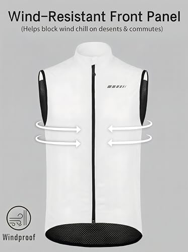 qualidyne Men's Windproof Cycling Vest, Full-Zip, 3 Rear Pockets - color: White, size: Small