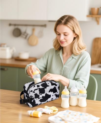 Small Insulated Lunch Bag: Reusable Small Lunch Box, Mini Soft Cooler Bag - color: Cow Print