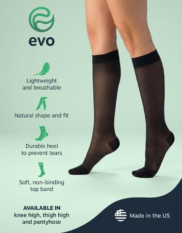 EvoNation Women Sheer Thigh High 20-30 mmHg Graduated Compression Stockings - color: Black, size: XXX-Large