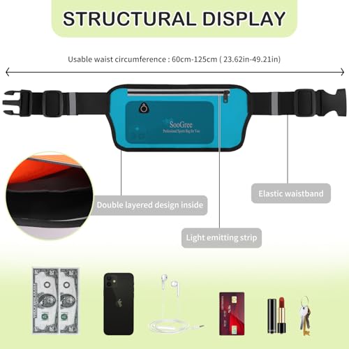 SooGree Running Belt Fanny Pack for Women Men Waterproof Waist Pack Runners Bag Slim Money belt Phone Holder for Sports Hiking Traveling Adjustable Strap Workout Pouch Lightweight Walking Jogging - color: Blue, size: 1188
