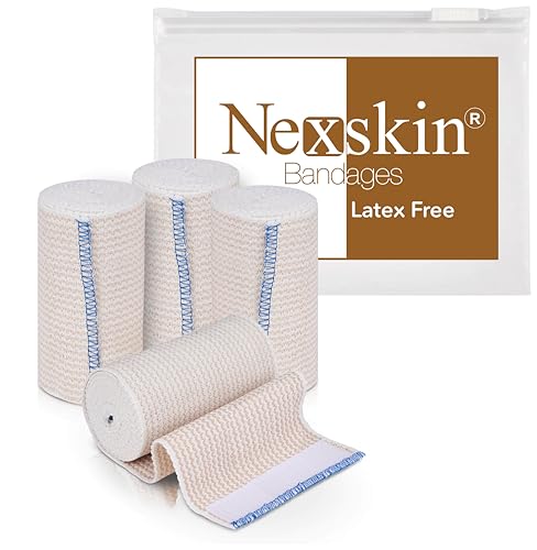 Premium Elastic Bandage Wrap (4” Wide, 4 Pack) - Nexskin Latex Free Athletic/Medical Compression Bandages Hook & Loop Fasteners at Both Ends - Lifetime Washable & Reusable Bandages - size: 4 Pack