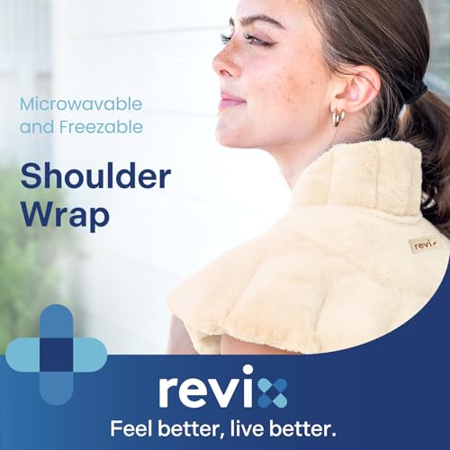 REVIX Microwave Heating Pad for Neck & Shoulders, Moist Heat Weighted Wrap - color: Beige