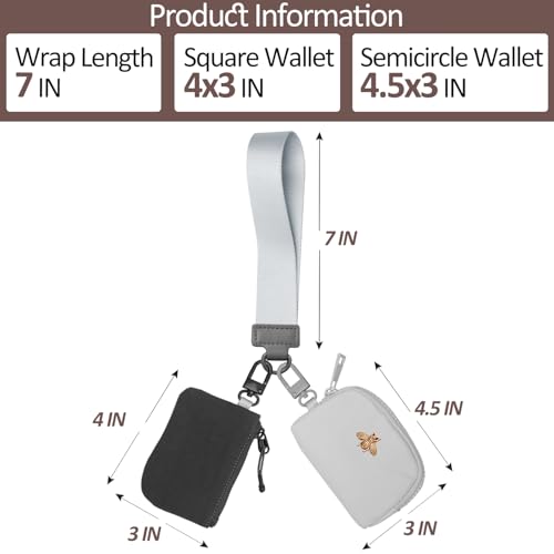 COOLANS Mini Wristlet Wallets Dual Pouch,Around Wristlet Handbag Wallet for Women Zip Cards Holder,Wristlet Bracelet Purse - color: Black&grey