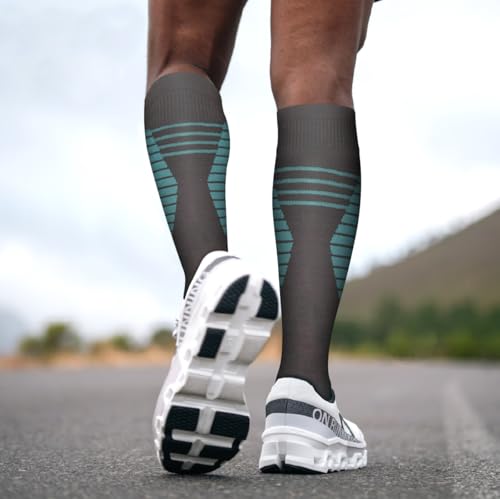 COOLOVER Copper Compression Socks for Women and Men(6 Pairs)-Best Support for Running, Athletic, Travel - color: 09a Gray/Gray/Green/Brown/Gray/Blue, size: Large-X-Large