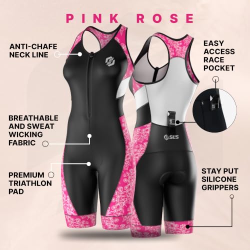 SLS3 Triathlon Suits Women - Sleeveless Pro Trisuit with Comfy Tri Chamois - color: Pink Rose, size: Large