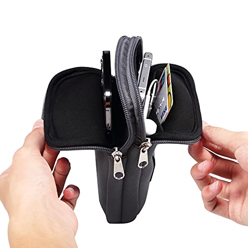 Dual Layer Universal Neoprene Cell Phone Sleeve, Zip Wallet Belt Loop Holster for iPhone 17 16 15 14 13 12 11 Pro Max Samsung Galaxy A17 16 S26 Ultra Google Pixel 10 Pro XL OnePlus 15 (Gray) - color: Gray
