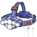 MIOISY 8 Led Headlamp Rechargeable, Super Bright Headlight Flashlight Blue - color: Blue