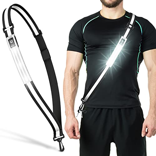 Ylzzrs LED Reflective Belt Sash Walking Gear,Safety Lights for Walkers at Night,High Visibility Safety Rechargeable Reflective Running Gear for Men Women Kids Night Dog Walking Gear - color: Black