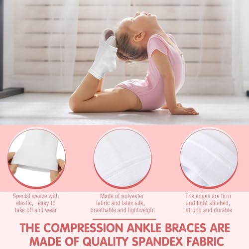 Tarpop 2 Pairs Kids Ankle Brace, Compression Sleeves, L+M, White - color: White, size: Medium,Large