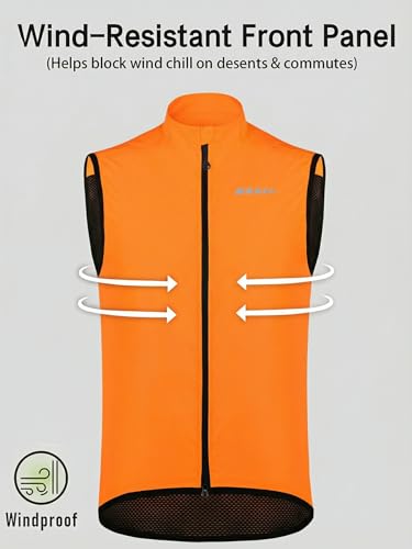 qualidyne Men's Windproof Cycling Vest, Full-Zip Sleeveless Bike Gilet - color: Orange, size: Medium