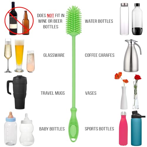Kitchiny Silicone Bottle Brush 12.5 inch with 2 Straw Cleaners – Green - color: Green