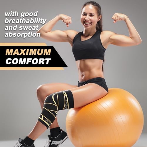 JHVW Copper Knee Brace for Women Men 2-Pack, Knee Compression Sleeve with Straps, Knee Braces for Knee Pain, Knee Support for Running Working - size: Medium