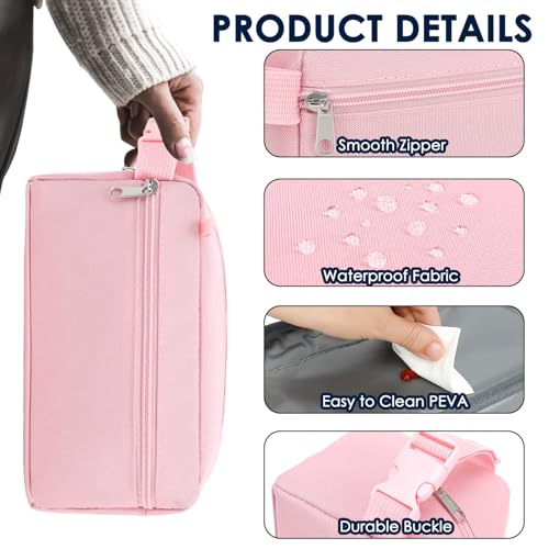 GYEUKHAM Freezable Lunch Bag,Reusable & Collapsible Mini Cooler for Adults,Insulated Lunch Box with Ice Packs,Freezable Snack Bag with Handle Buckle, On-the-Go,Pink - color: Pink+Ice pack