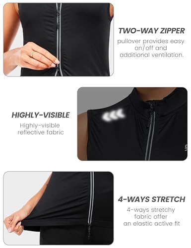Little Donkey Andy Women's Breathable Cycling Vests full Zip Reflective Sleeveless Jerseys Running Biking Shirts 4 Pockets - color: Black, size: XX-Large