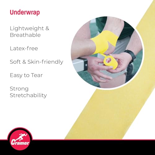 Cramer Tape Underwrap, Single Roll, Brite Yellow, Non-Latex Pre Wrap to Protect Skin from Irritation and Discomfort Caused by Athletic Tape, Tearable Sports Wrap, Non-Adhesive, 2.75" x 21 Yards - color: Bright Yellow