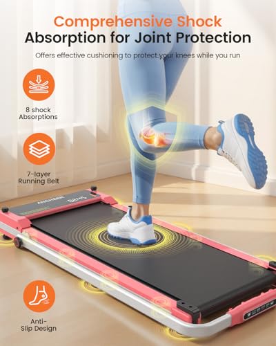 ANCHEER Walking Pad with Incline - Under Desk Treadmill with Handle Bar - color: Rose Gold Pink