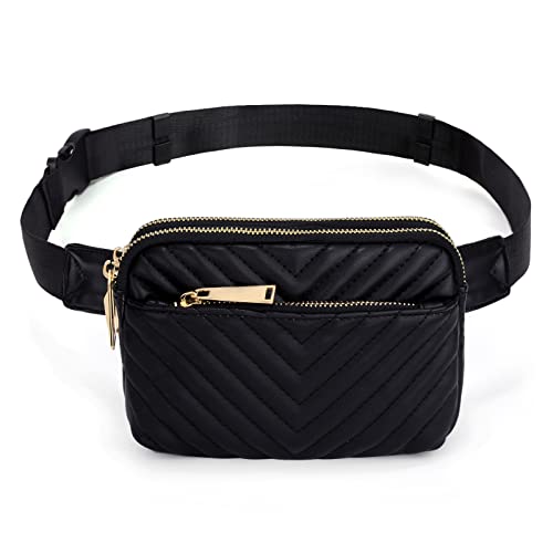 UTO Fanny Pack Crossbody Belt Purse Chest Waist Hip Travel Hiking Bumbag - color: 0759 PU Leather Quilted Black V