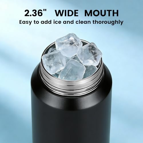 30oz Black Insulated Water Bottle with Carry Handle for Gym & Commute - color: Black