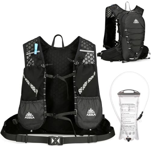 Azarxis Hiking Hydration Pack Running Backpack 18L Daypack Vest Lightweight for Women Men Cycling Biking Trail Race Rave (Black + 2L White Water Bladder) - color: #2 Black + 2l White Water Bladder